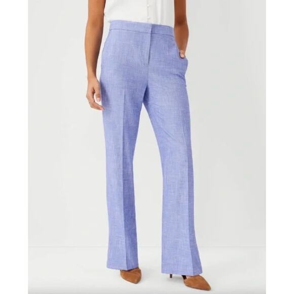 NWT Women's Ann Taylor The High Waist Trouser In Cross Weave Blue size 10 Tall - Picture 1 of 8